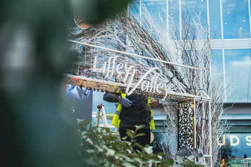 Landscaped entrance with decorative signage at Liffey Valley