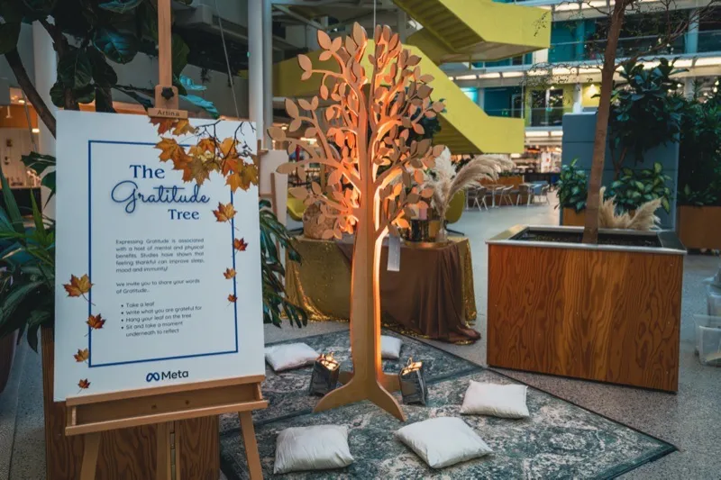 Wellness installation detail at Meta corporate event